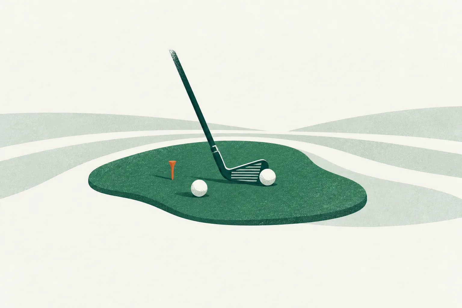 Illustration PAR ICI : un fer et des balles sur un tapis de pratique.